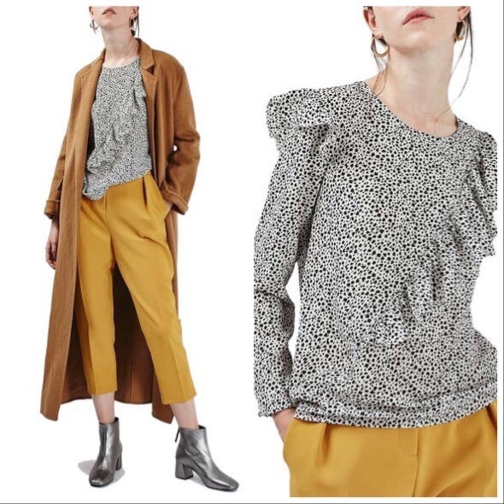 Topshop Animal Print Ruffle Blouse